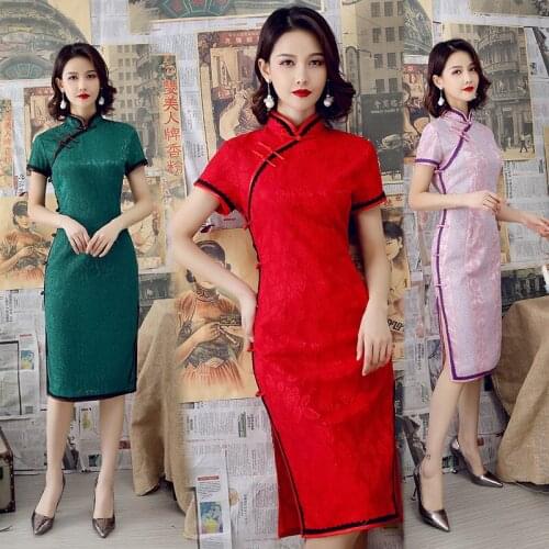 Sexy Red New Female Lace Cheongsam Women Novelty Qipao Short Sleeve Elegant Chinese Dress Slim Chi-pao Vestidos Size M-XXXL
