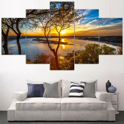 Posters Tableau Wall Art Home Decor Modern 5 Panel Beautiful Sunrise Natural Landscape HD Print Painting Modular Pictures Canvas