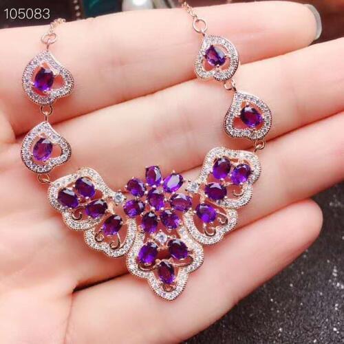 Amethyst Pendant Natural Real Amethyst necklace Solid S925 Sterling Silver For Women Colour Gem Stone Fine Jewelry