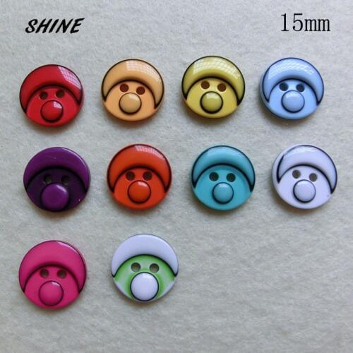 Resin Sewing Buttons Scrapbooking Round Mixed Two Holes Face Pattern 15mm Dia. 50 PCs Costura Botones Decorate bottoni botoes