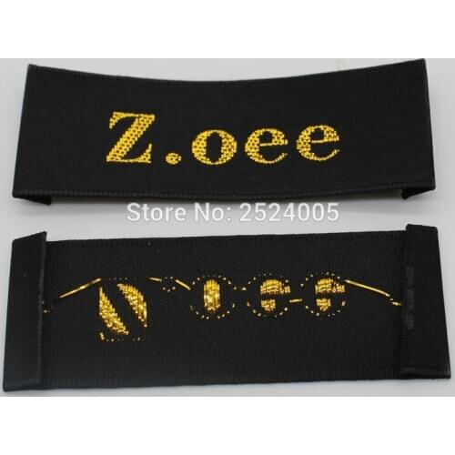 Custom garment black satin woven labels with golden fonts/trademark/clothing embroidered tags/printed labels/brand Free Shipping