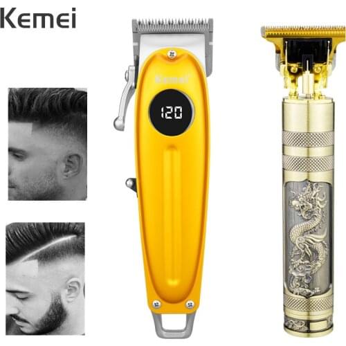 KEMEI Professional Barber Hair Clipper Rechargeable Electric T-Outliner Finish Cutting Machine Beard Trimmer Shaver Cordless F45