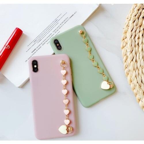 Luxury Wrist Chain Little Heart Case for iPhone 12 Pro Max Back Phone Cover for 12 Mini 11 Pro Max X XS XR 8 7 Plus SE 2020 Capa