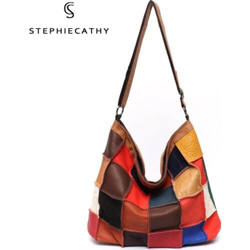 SC Design Colorful Leather Patchwork Handbag For Women 2020 Retro Soft Sheepskin Hobo Female Large Casual Crossbody Shoulder Bag