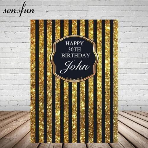 Sensfun Photography backdrops Party Gold Glitter Black Striped Birthday Invitation Celebration Party Background For Photo Studio