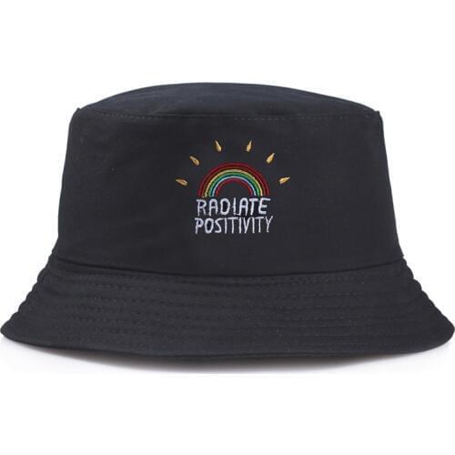 Outdoor Summer Foldable Fishing Bucket Hat Women Hip Hop Cap Mens Summer Fisherman Hat Rainbow Embroidery Bob Hat