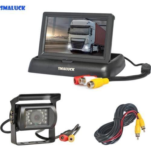 SMALUCK Wired 4.3" Foldable Rear View Monitor Car Monitor Waterproof CCD Reverse Backup IR Night Vision Bus Truck Camera