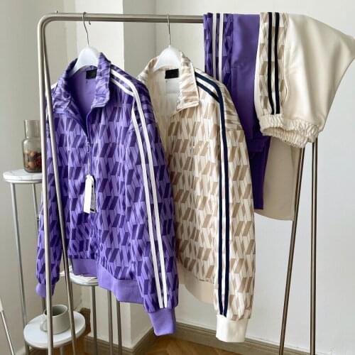 Korean fashion style men and women couples full print sports suit Korean version loose zipper jacket guard pants