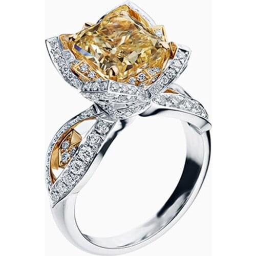 Geometry Zircon Trendy Bride Engagement Ring Luxury Female Yellow Crystal Stone Ring Charm Silver Color Wedding Rings For Women