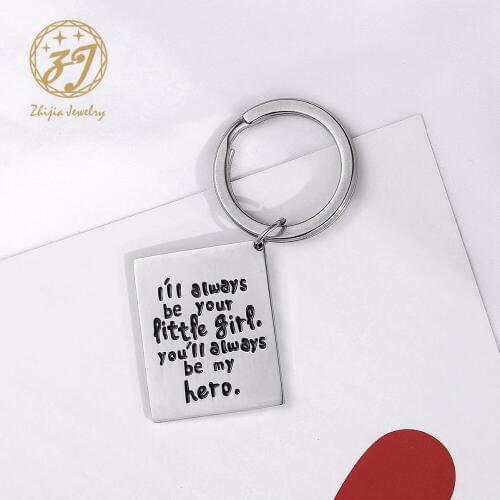 Zhijia Jewelry Father Key Chain for Dad Papa I'll always be your little girl you'll always be my hero Stainless Steel