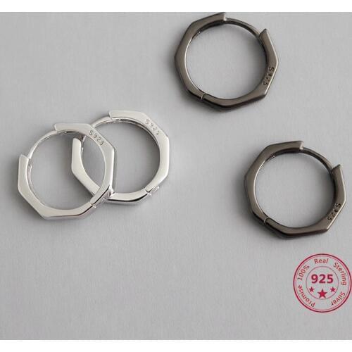 New Fashion 925 Sterling Silver Earrings Octagonal Smooth Corners Design Personality Wild Female Jewelry