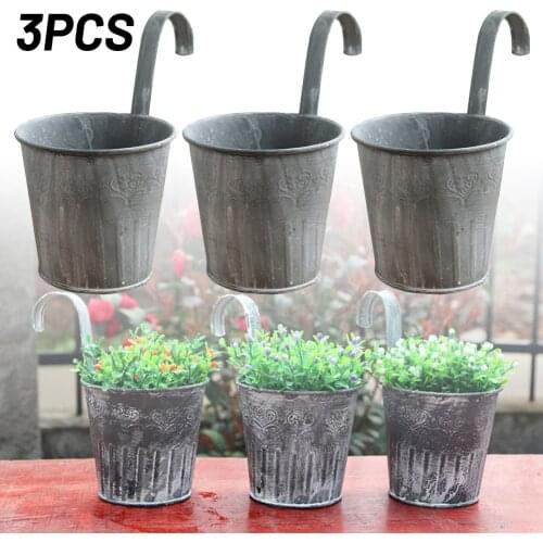 1/3/5pcs Flower Plant Pot With Hook Hanging Balcony Garden Fence Plant Metal Iron Planter Decor