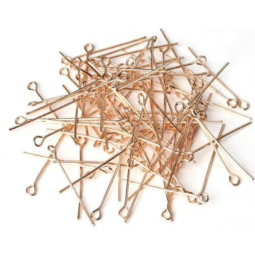 200pcs/lot 50mm Rose Gold color Head Pin Eye Pins Flat Metal Head Pins Needles DIY Jewelry Making Findings 0.7mm(21 gauge) F117