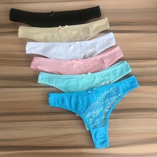 3 Pcs/Set Ladies Cotton Thong Panties Women Underwear Lingerie Femme Sexy G-String Lace Panty Underpants Female Solid Low Waist