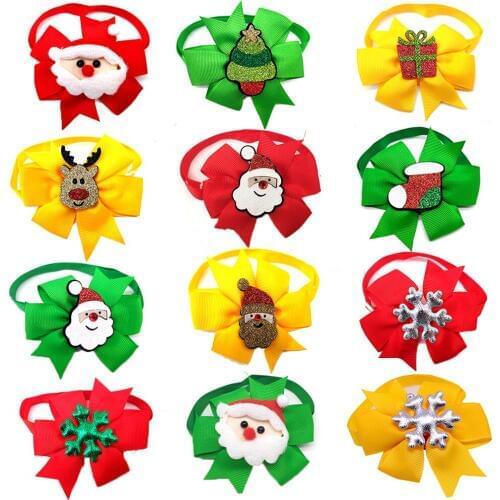 50 Pcs Christmas Holiday Pet Dog Bow Tie Solid Color Santa Snowflakes Accessories Puppy Cat Bow Tie Pet Accessories Dog Supplier