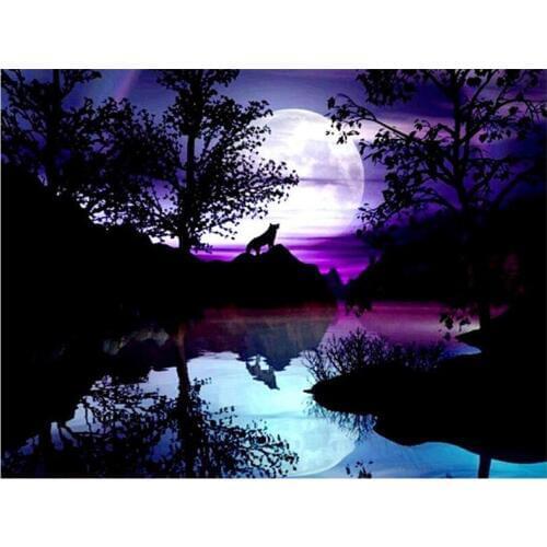 5D Diy Diamond Painting Animal Moon Wolf Cross Stitch Diamond Mosaic Needlework Diamond Embroidery Home Decor craft