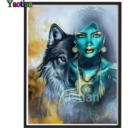 5D Diy Diamond Painting Fantasy Woman And Wolf Full Square Round Drill Diamond Embroidery Pictures Mosaic Sale Home Decor