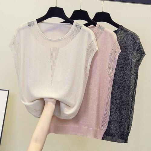 Glitter O eneck knit sweater Shinny Chic Women Sweaters And Pullovers Summer thin bling Lurex Oversized baisc sweater jumper