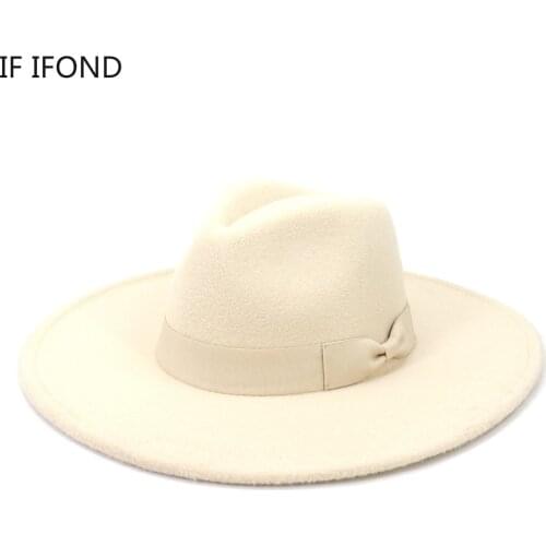 Big Wide Brim Women Hats 2021 Winter Autumn Ladies Elegant Retro Felt Fedora Hat Wedding Church Dress Formal Hat