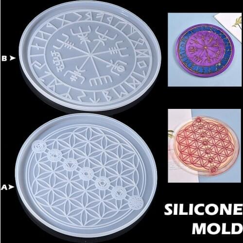 Large Round Compass Pan Silicone Mold Constellation Ouija Compass Divination Plate Tray Coaster Casting Mold Epoxy Resin Crafts