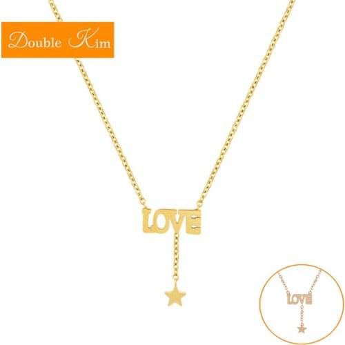 LOVE Star Pendant Necklace Titanium Stainless Steel Gold Chain Necklace IP Plating Fastness Fashion Trendy Women Jewelry Gift