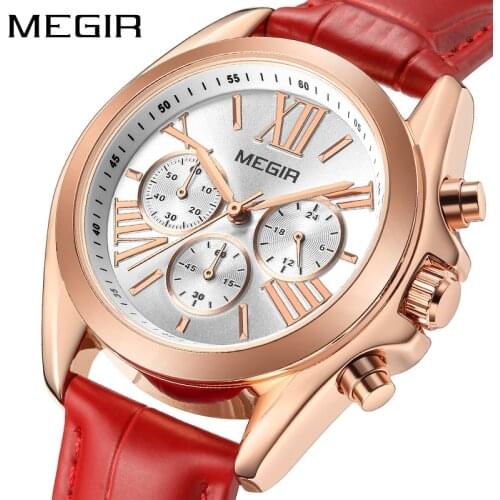 Women Watches Top Brand Luxury MEGIR Quartz Ladies Quartz Watch Leather Female Clock Roma Number Designer Zegarek Damski 2020