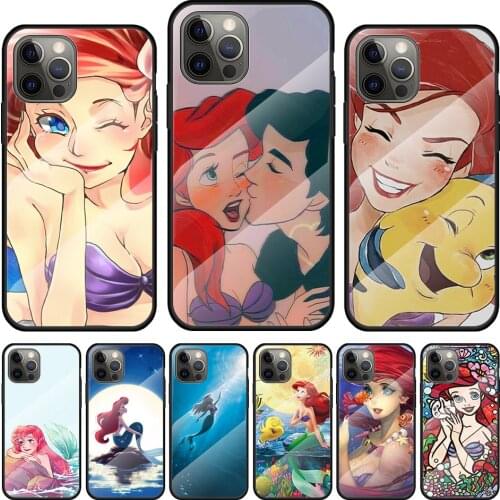 Princess Ariel Disney Tempered Glass Cover For Apple IPhone 12 Mini 11 Pro XS MAX XR X 8 7 6S 6 Plus Phone Case Coque