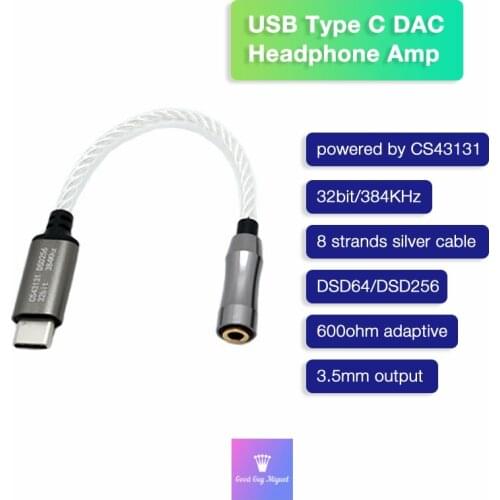 CS43131 DAC HiFi USB Type C Headphone Amp DSD DAC Adapter 600ohm 32bit 384KHz Hi Res 3.5mm Jack for Xiaomi OnePlus Samsung Pixel