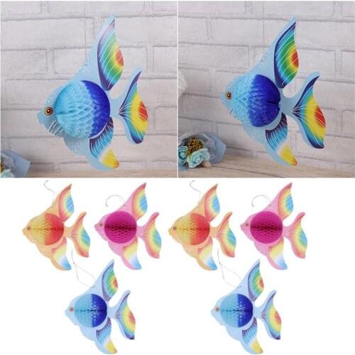 12pcs Colorful Tissue Paper Goldfish Foldable Tropical Fish Decoration Hanging Ornament Party Supplies (Gold + Pink + Blue)