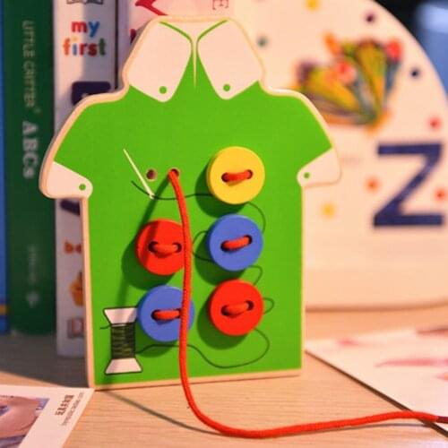 Wooden Baby Kids Montessori Educational Toys Children Beads Lacing Board Wooden Toys Baby Children Kids Sew On Buttons Toy Gift