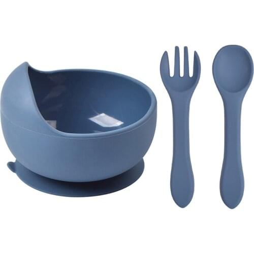 Baby bowls spoon Fork silicone tableware children handle silicone spoon Suction bowl baby silicone bowl Lunch Feeding Bowl