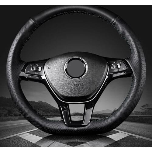 DIY Black Faux Leather Car Steering Wheel Cover For Volkswagen VW Golf 7 Mk7 New Polo Jetta Passat B8 Tiguan