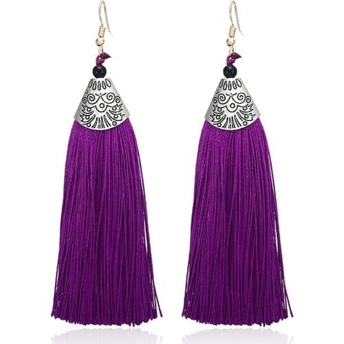 Myfavori Purple Tassels Earrings Ethnic Pattern Vivid Colors