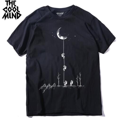 COOLMIND MO0120A cotton casual short sleeve moon theam men T shirt o-neck knitted comfortable fabric street style men t-shirt