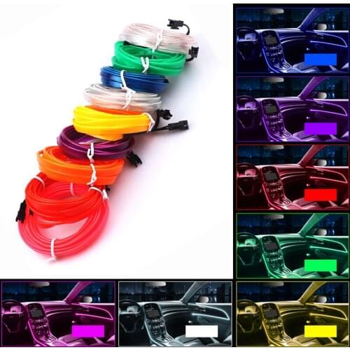 1M/2M/3M/5M Car Interior Lighting Auto LED Strip Garland EL Wire Rope Tube Line flexible Neon Light With 12V USB Cigarette Drive