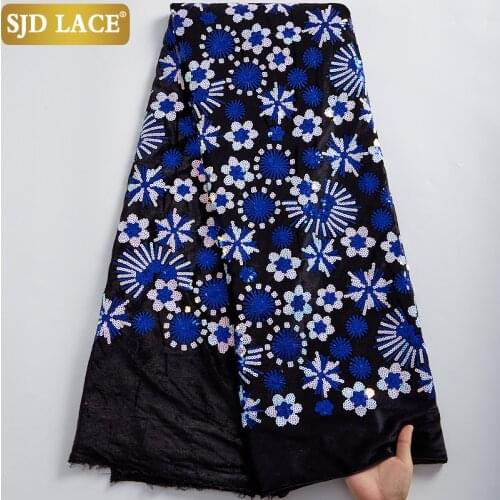 SJD LACE Handmade Sequins African Velvet Lace Fabric Beatiful Colorful Sequined Nigerian Lace Fabric For Wedding Party Sew A2396