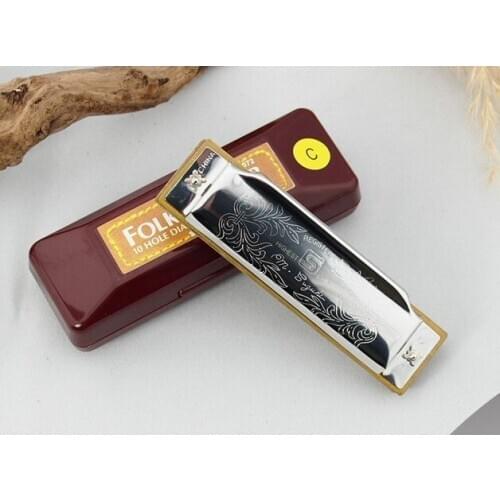 Hot Sale New Silver Suzuki 10 Holes Harmonica Folk Master Mouth Organ C Key Diatonic Blues With Nice box Instrumentos musicais