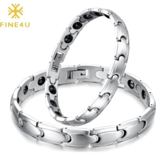 FINE4U B505 Magnetic Bracelet for Men Women Stainless Steel Magnet Therapy Bracelets for Arthritis Pain Relief Health Gifts