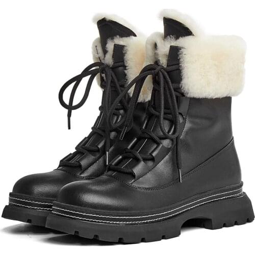 Fashion Women Winter Casual Shoes Girls Leather Low Heels Round Toes Platform Ankle Boots Ladies Zipper Fur Short Boots Black