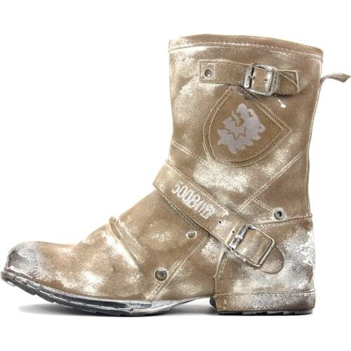 2020 spring autumn Western Boots Genuine Leather Mens Motorcycle Boots Ankle Boots Casual shoes 5008-1-H-F Beige color