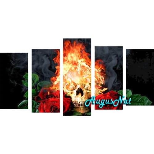 Multi pictures combination fire skull diamond painting kit full drill diamond sticker halloween wall art rose rhinestone pasted
