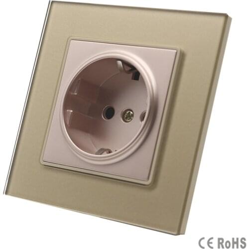 2017 New Arrived EU Standard Power Socket, Golden Crystal Glass Panel, AC 110~250V 16A Wall Power Socket, GB-C7C1EU-1
