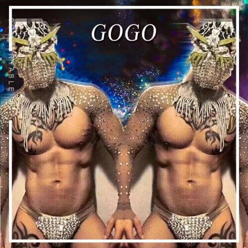 New Sexy Costumes Male Dj Nightclub Ds Male Fitness Catwalk Hot Drilling Suit Plole Dance Clothing Stage Outfits XS2311