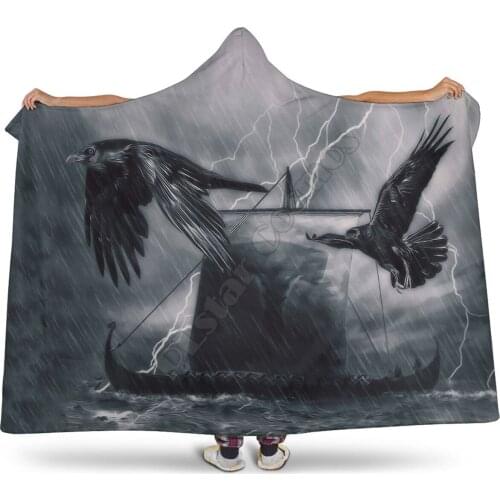 Viking tattoo Character Hooded Blanket Adult colorful child Sherpa Fleece Wearable Blanket Microfiber Bedding style-3