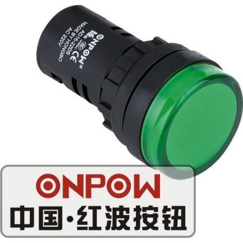 ONPOW 22mm 12V,24V,110V,220V Red, Green, Yellow Signal lamp, indicator lamp, Plastic indicator light (AD16-22DS) CE,RoHS