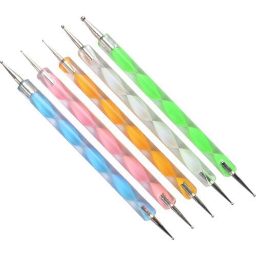 Wholesale excellent 2 Ways acrylic nail art Dotting pen Marbleizing Tool 5pcs/set nail Polish Paint Dot 50sets/lot free shipping