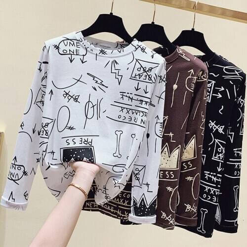 Autumn outfit new European goods printed letters long sleeve T-shirt brim render unlined upper garment of port of female fashion