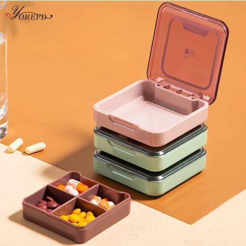 OYOREFD Portable 4 Grid Mini Pill Box Medicine Case Travel Carry Pill Dust-proof Protect Container Seal Pill Storage Organizer