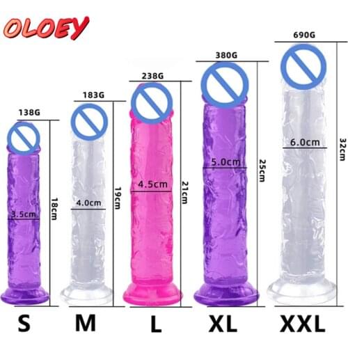 5 Sizes Realistic Dildo Female Crystal Jelly Masturbator G-Spot Orgasm Anal Sucker Big Dick Penis Bouncy Gift Adult Sex Toys