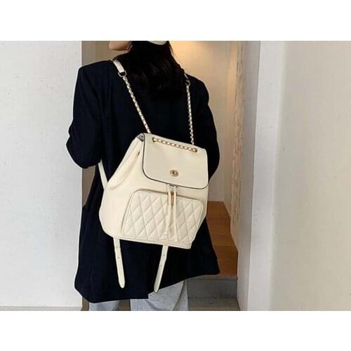 Hot Sale Free Shipping classical Gold Chains Leather Backpack Womens New Style Diamond Lattice Shoulder Bags Girls School Bag